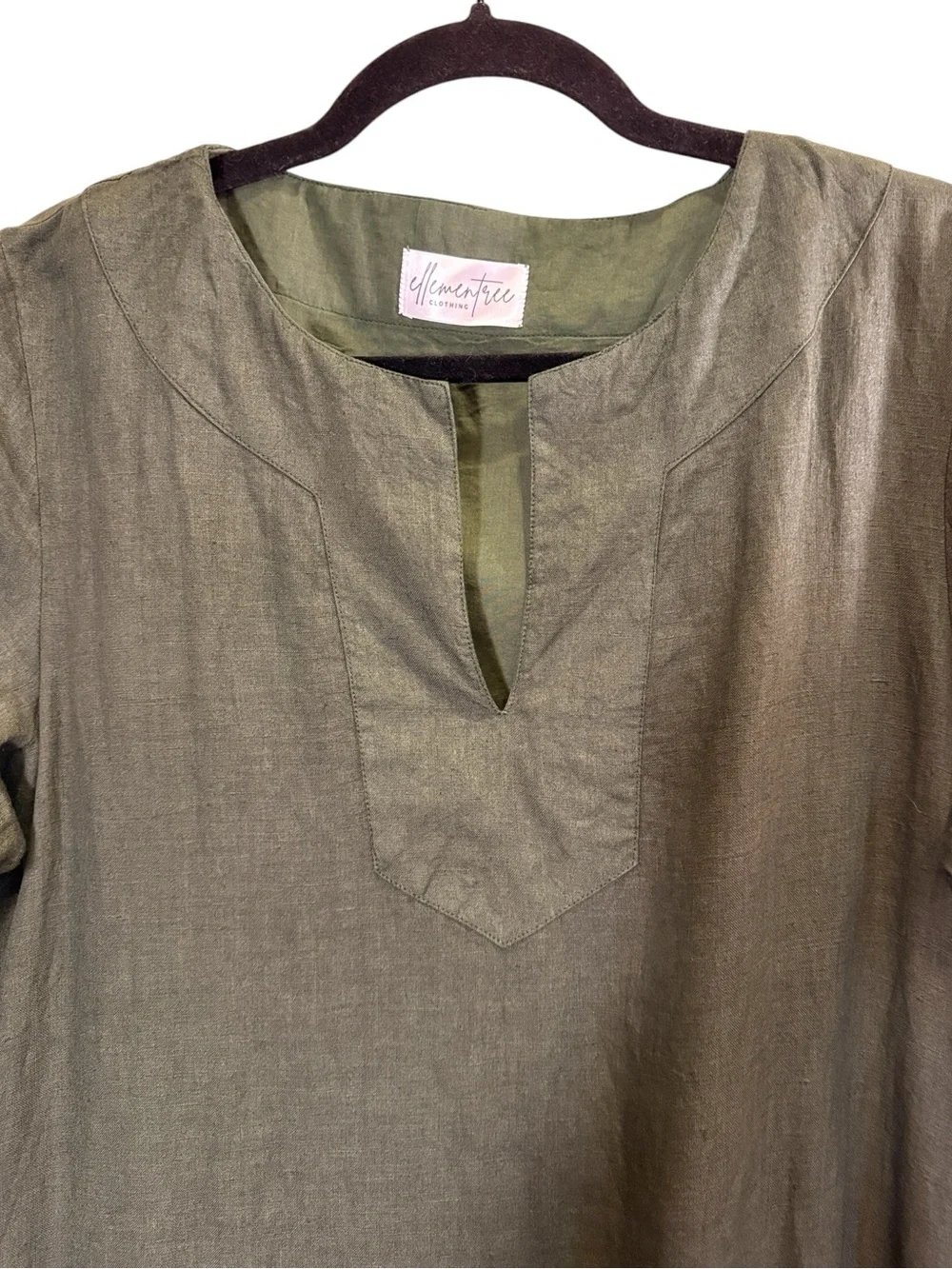 Ellementree Woman’s Relaxed Olive Maxi Kaftan Linen Dress with Long Sleeves - Picture 3 of 12